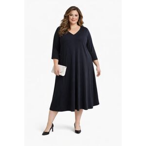 Roaman's Black Dress V Neck Fit Flare Back Long Sleeve Women's WOMAN'S 22